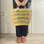 Big Blue Moma Bolga Basket - Special Net - Medium: Natural & Turquoise
