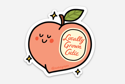 'Locally Grown Cutie' peach - 3" vinyl sticker