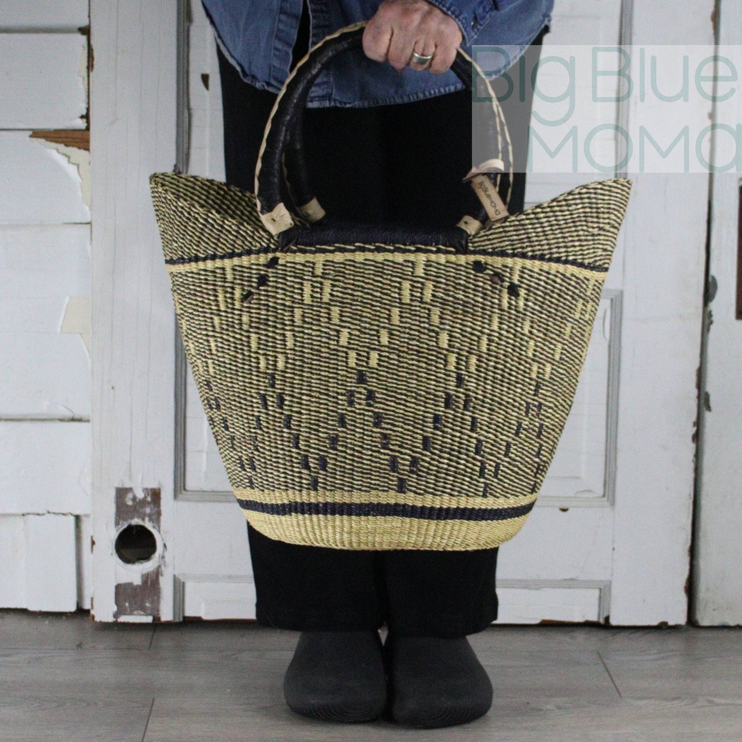 Big Blue Moma Bolga Basket - Large U Shopper - Natural Palette
