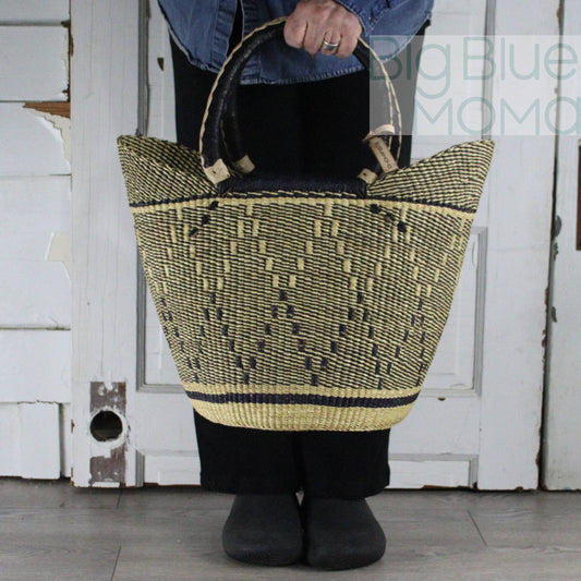Big Blue Moma Bolga Basket - Large U Shopper - Natural Palette