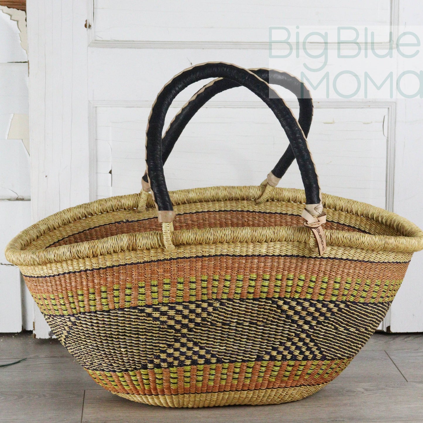 Big Blue Moma Bolga Basket - Bolga Basket - Large Special Shopper - Traditional Palette