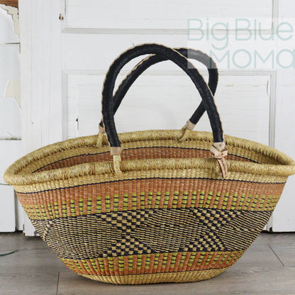 Big Blue Moma Bolga Basket - Bolga Basket - Large Special Shopper - Traditional Palette