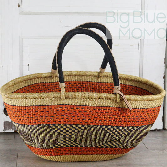 Big Blue Moma Bolga Basket - Bolga Basket - Large Special Shopper - Traditional Palette
