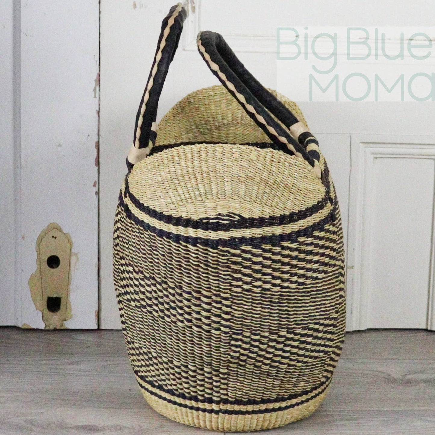 Big Blue Moma Bolga Basket - Large U Shopper - Natural Palette