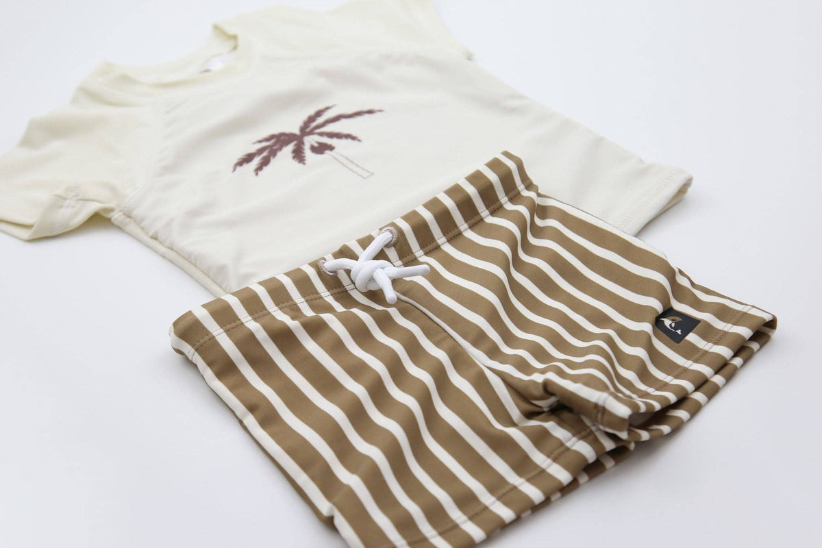 KidORCA Stripe Khaki Kids Boardie Swim Shorts, additional product photograph 6