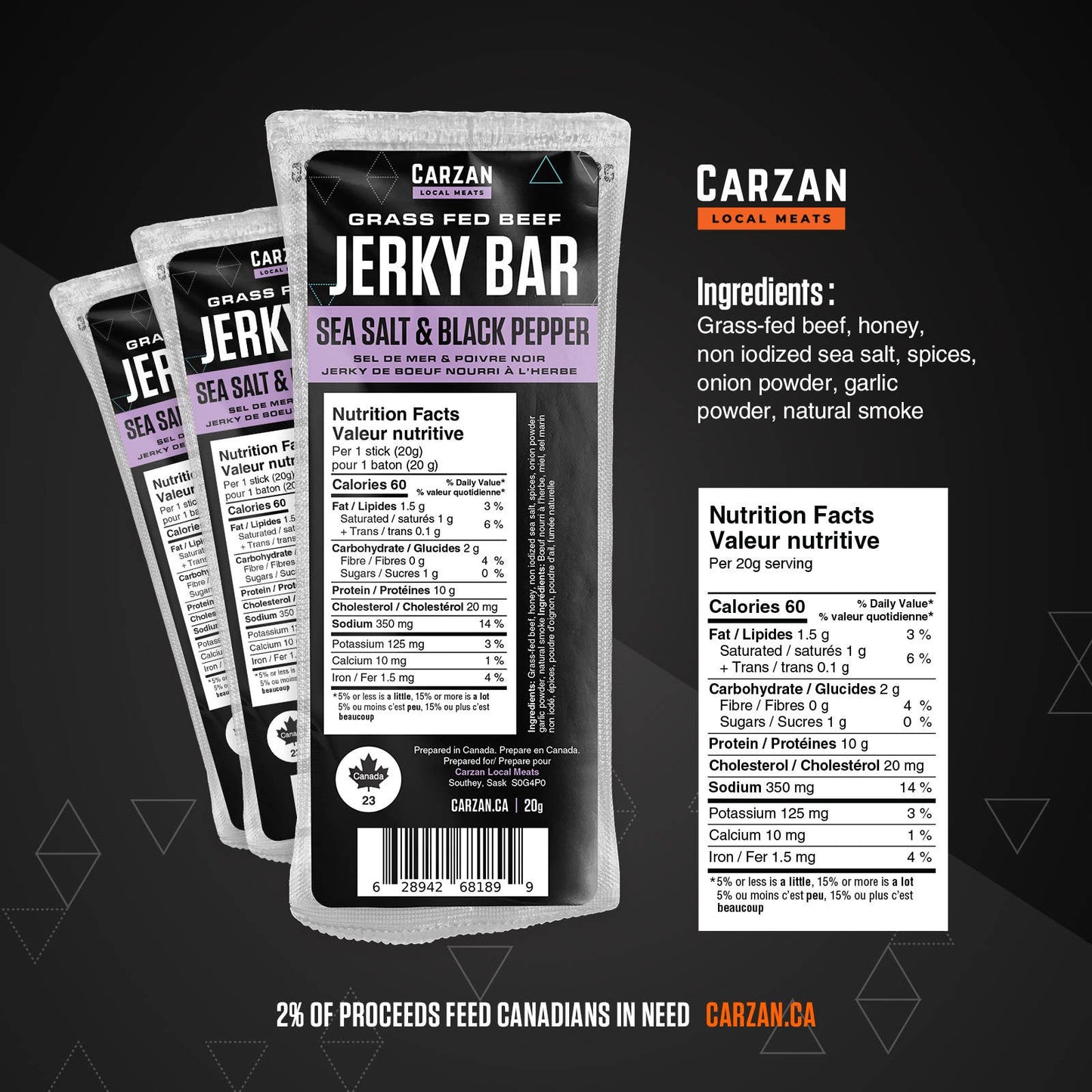 Carzan Sea Salt Black Pepper Jerky Bar