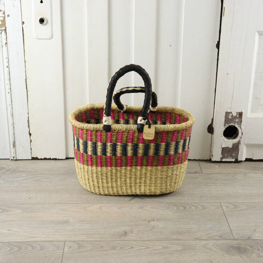 Big Blue Moma Oval Basket with Two Handles Medium - Traditional Palette