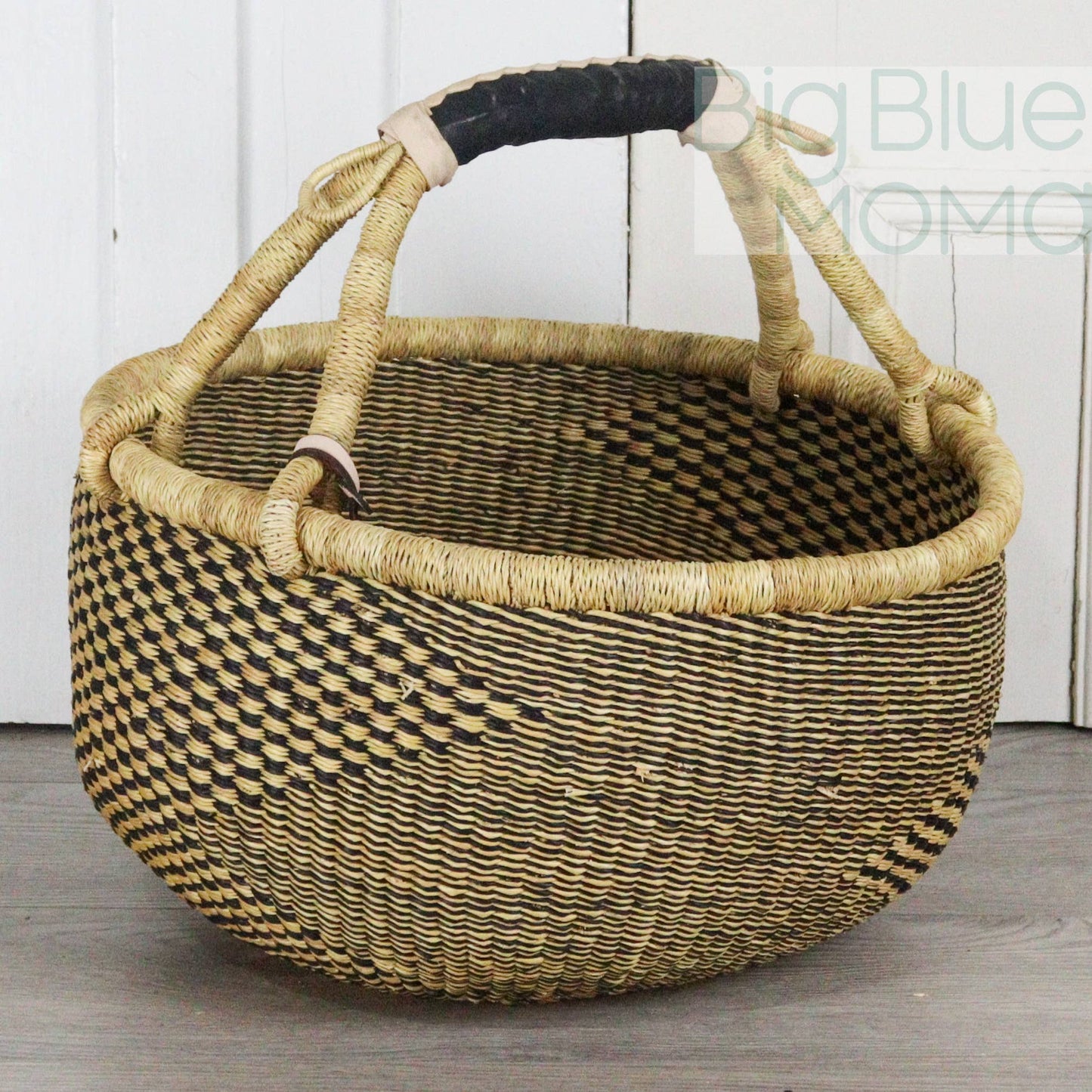 Big Blue Moma Bolga Basket - Large Round Basket - Natural Palette