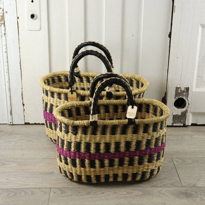 Big Blue Moma Oval Basket with Two Handles Medium - Traditional Palette