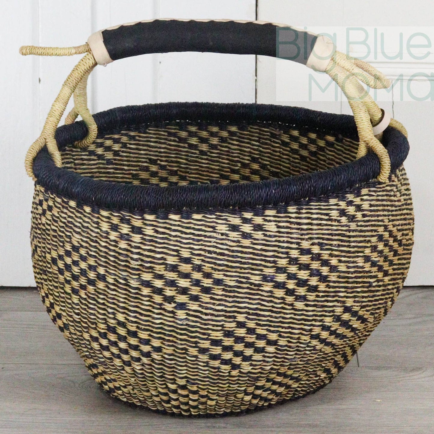 Big Blue Moma Bolga Basket - Large Round Basket - Natural Palette