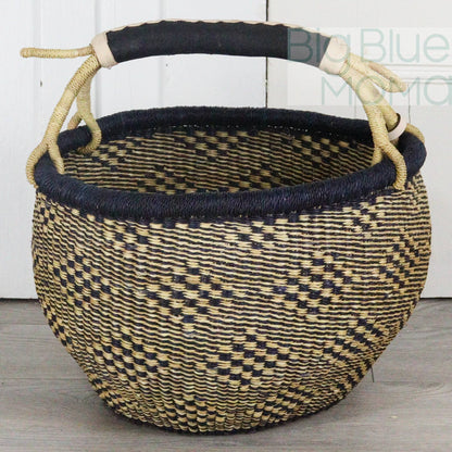 Big Blue Moma Bolga Basket - Large Round Basket - Natural Palette