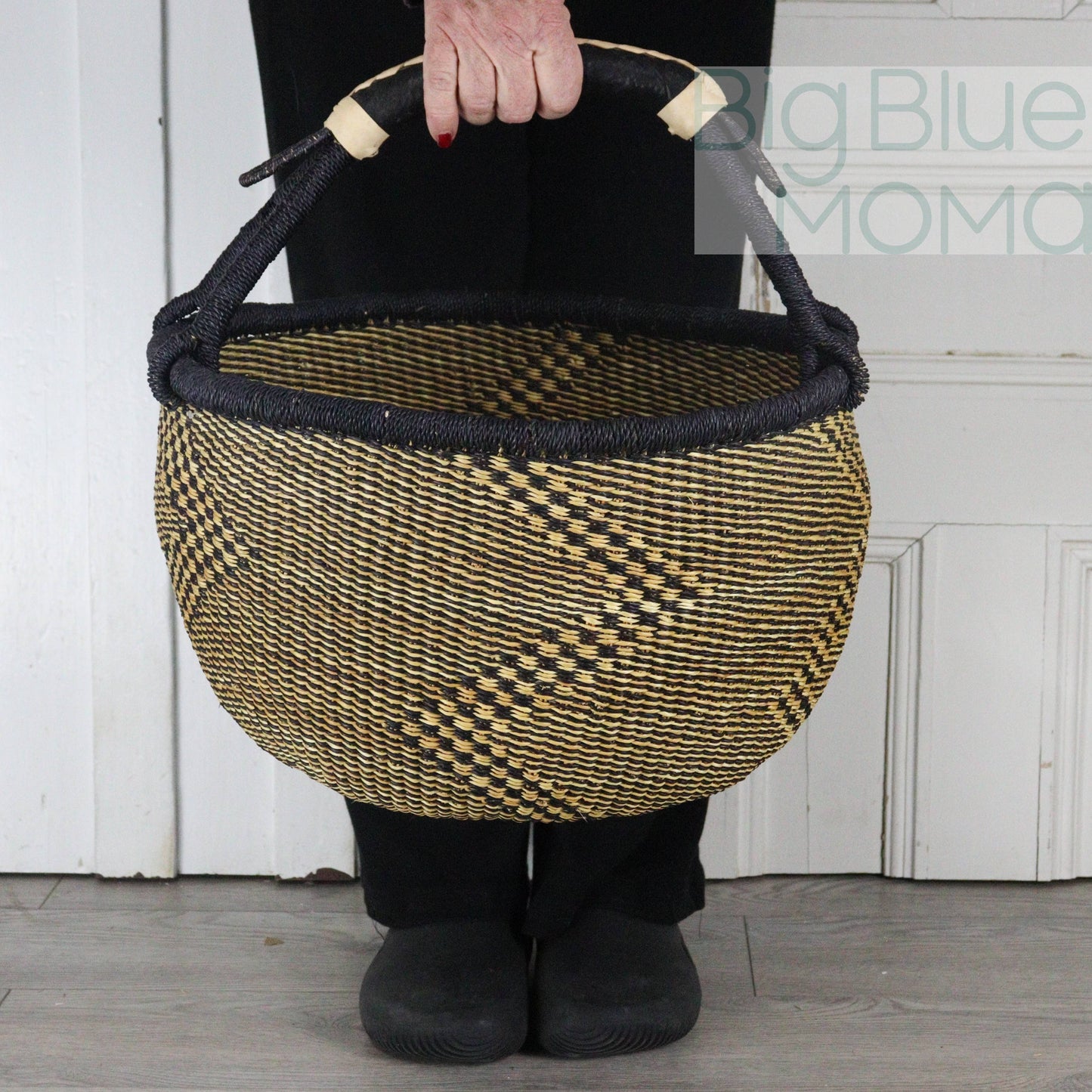 Big Blue Moma Bolga Basket - Large Round Basket - Natural Palette