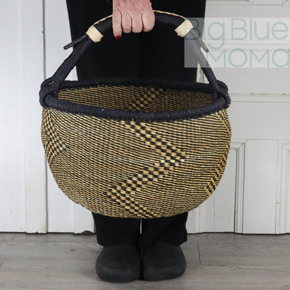 Big Blue Moma Bolga Basket - Large Round Basket - Natural Palette