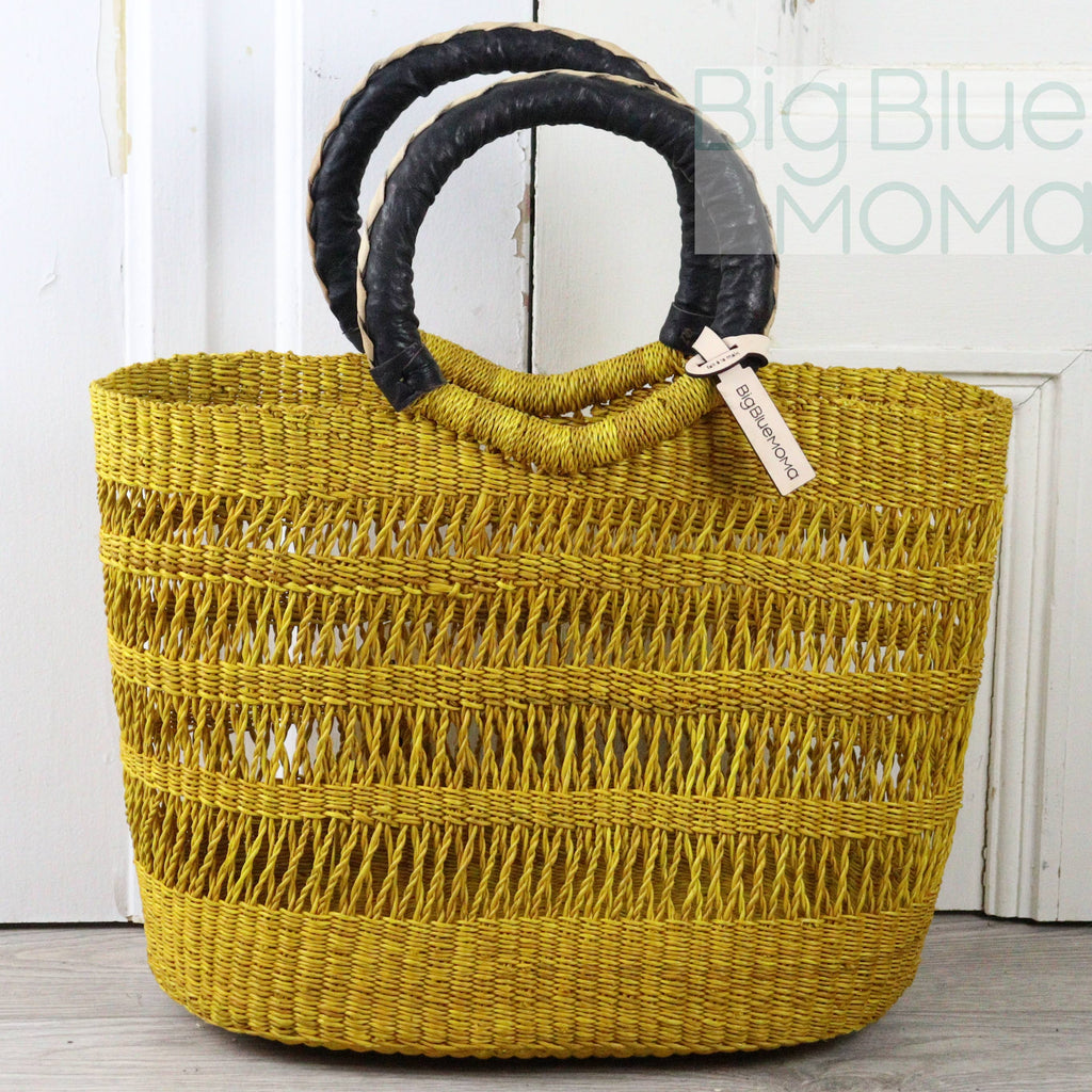 Big Blue Moma Bolga Basket - Special Net - Medium: Natural & Turquoise