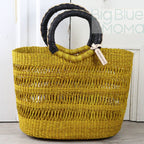 Big Blue Moma Bolga Basket - Special Net - Medium: Natural & Turquoise