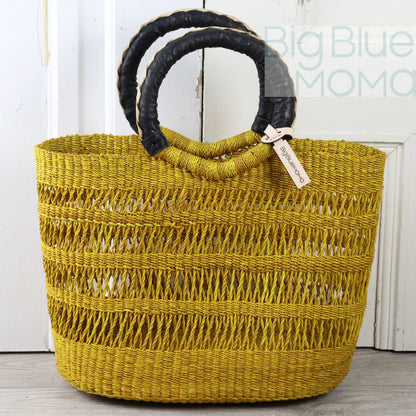 Big Blue Moma Bolga Basket - Special Net - Medium: Natural & Turquoise