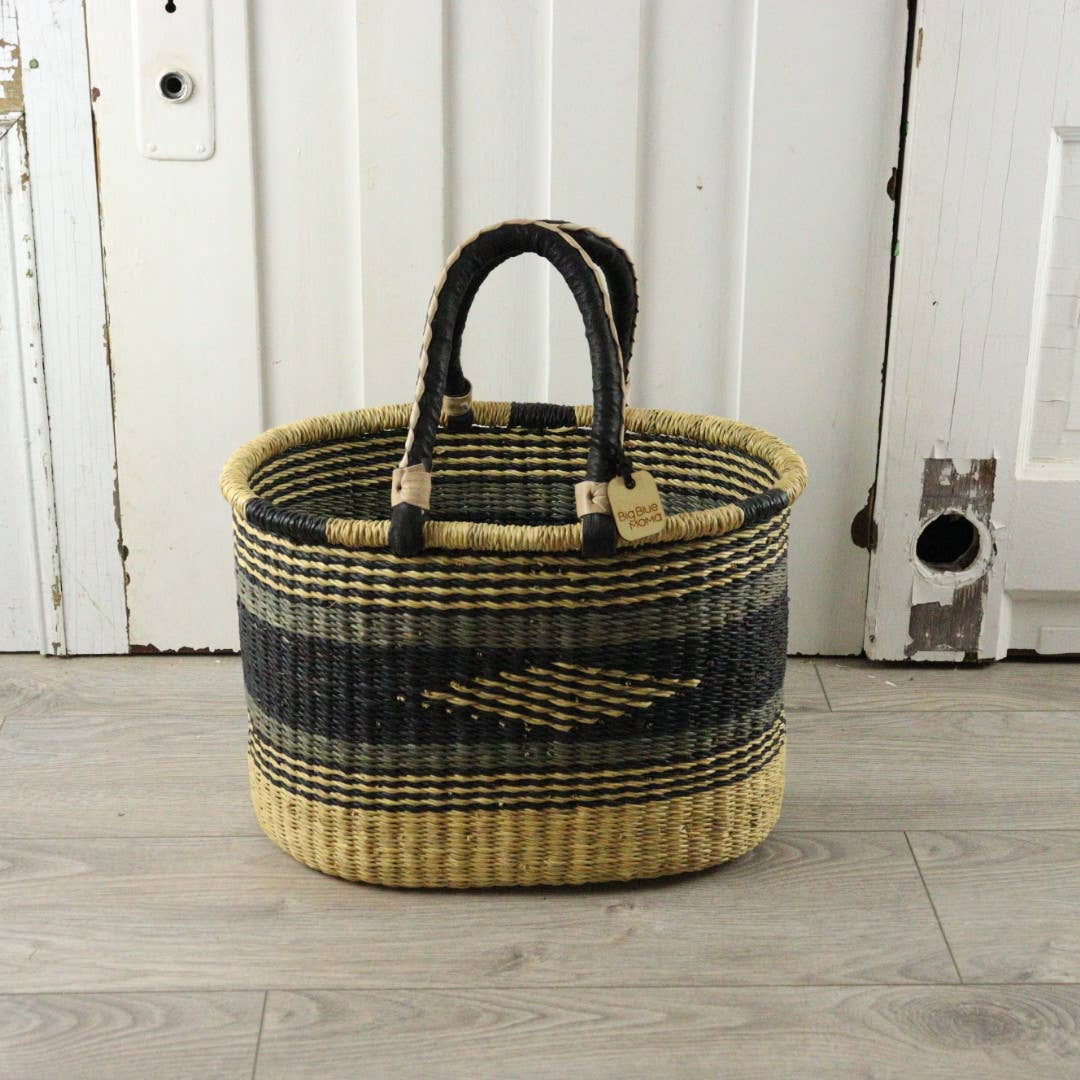 Big Blue Moma Oval Basket with Two Handles Medium - Traditional Palette