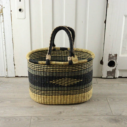 Big Blue Moma Oval Basket with Two Handles Medium - Traditional Palette