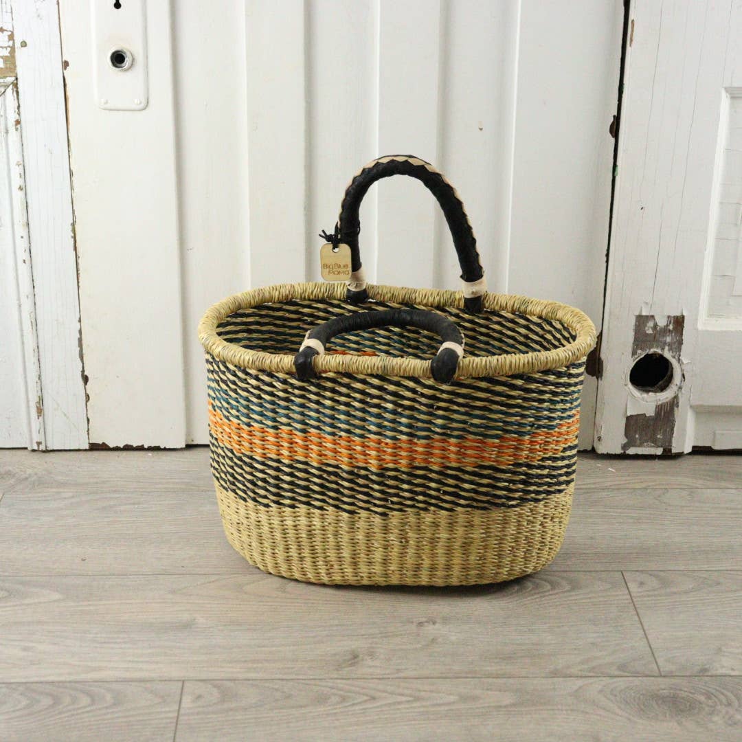 Big Blue Moma Oval Basket with Two Handles Medium - Traditional Palette