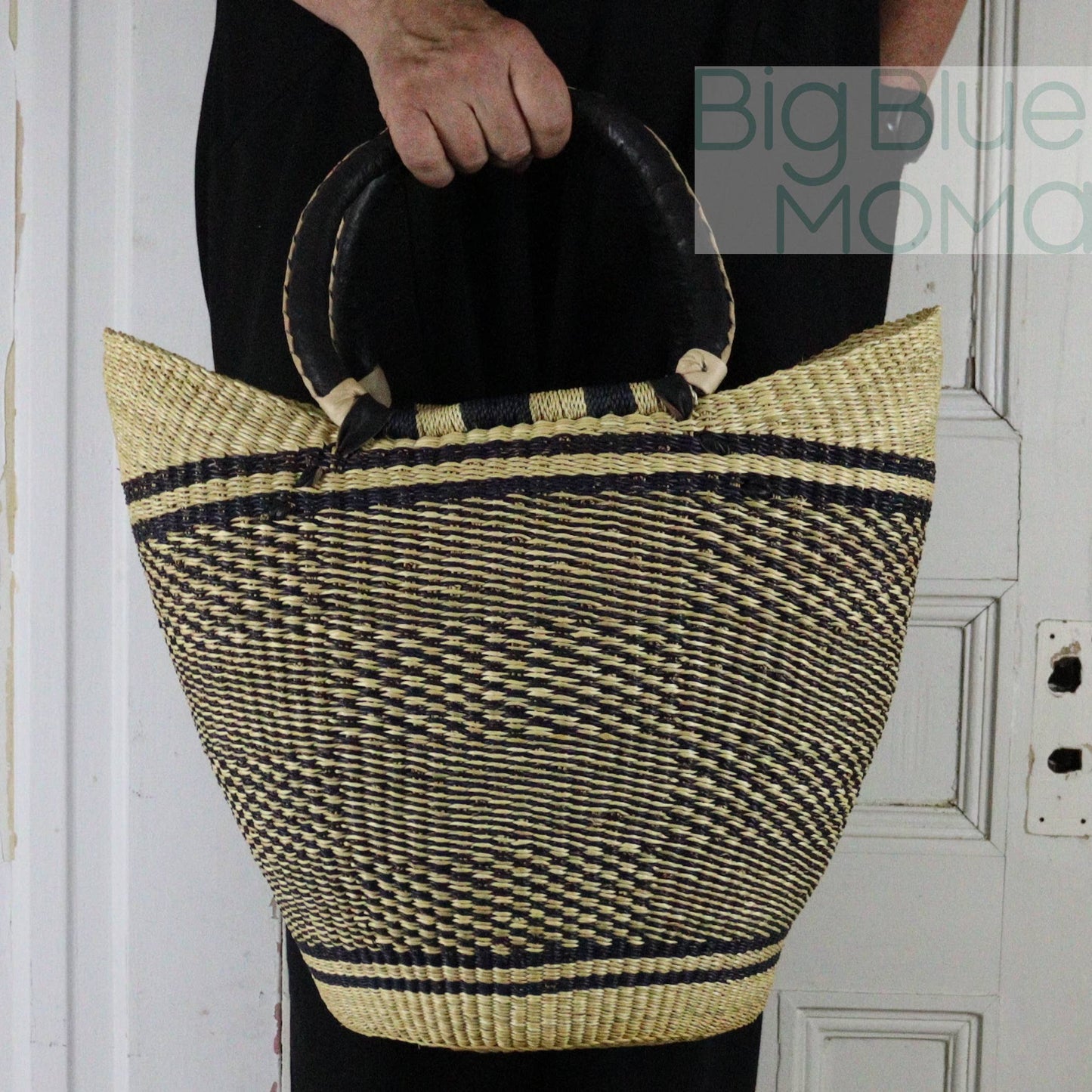 Big Blue Moma Bolga Basket - Large U Shopper - Natural Palette