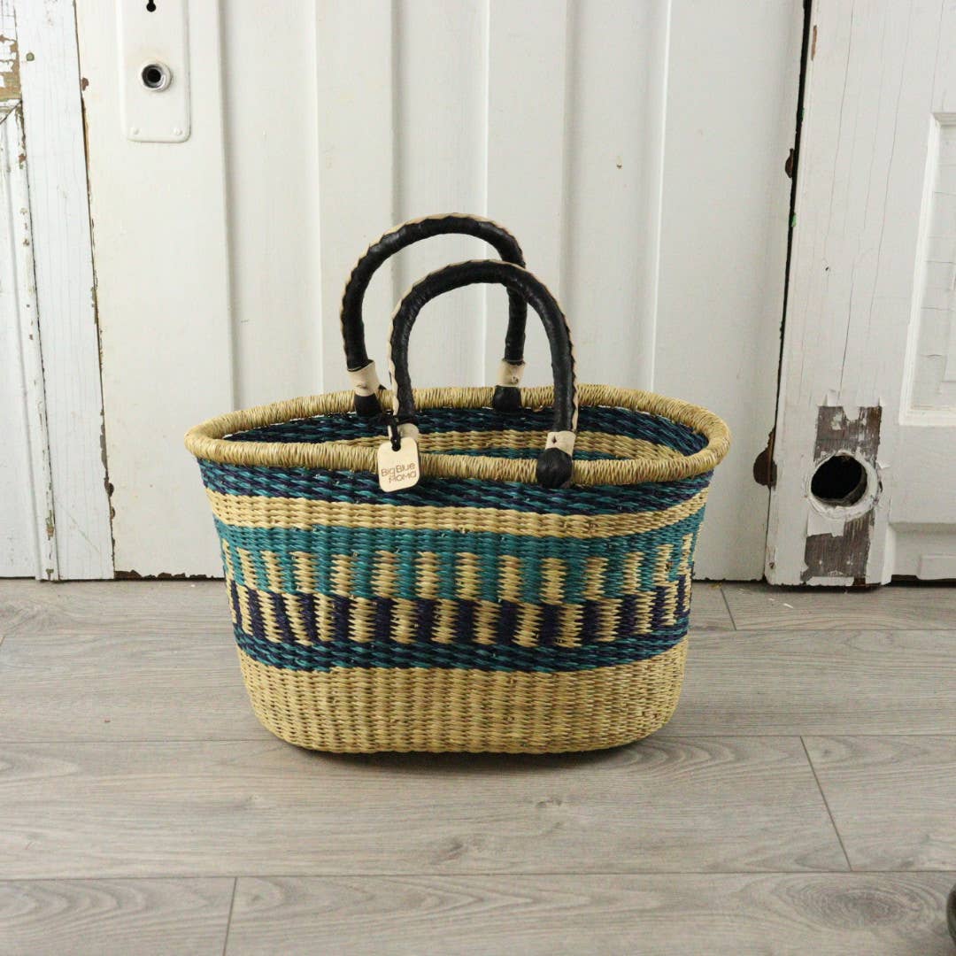 Big Blue Moma Oval Basket with Two Handles Medium - Traditional Palette