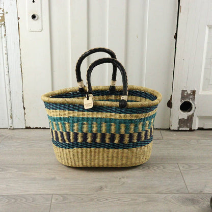 Big Blue Moma Oval Basket with Two Handles Medium - Traditional Palette