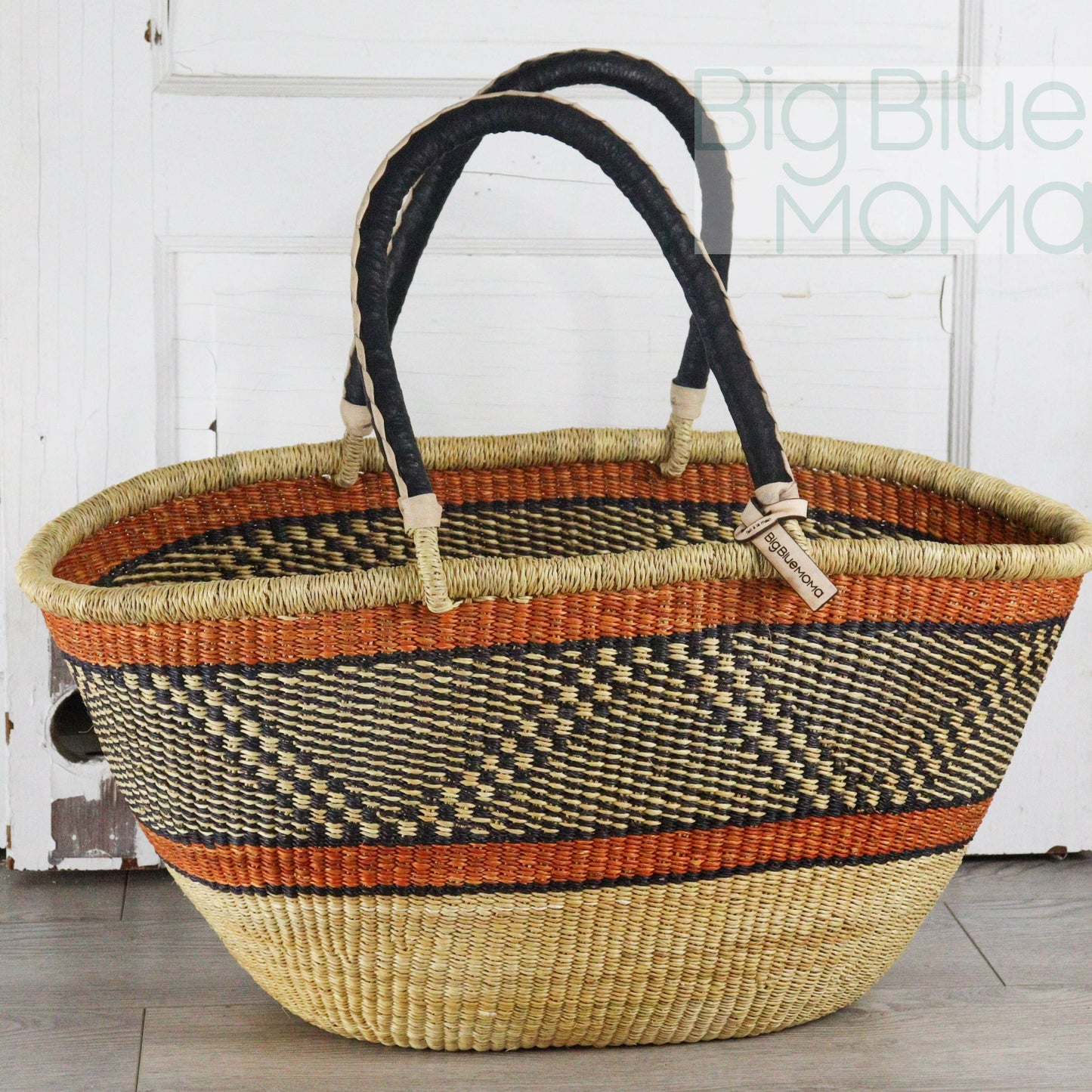 Big Blue Moma Bolga Basket - Bolga Basket - Large Special Shopper - Traditional Palette