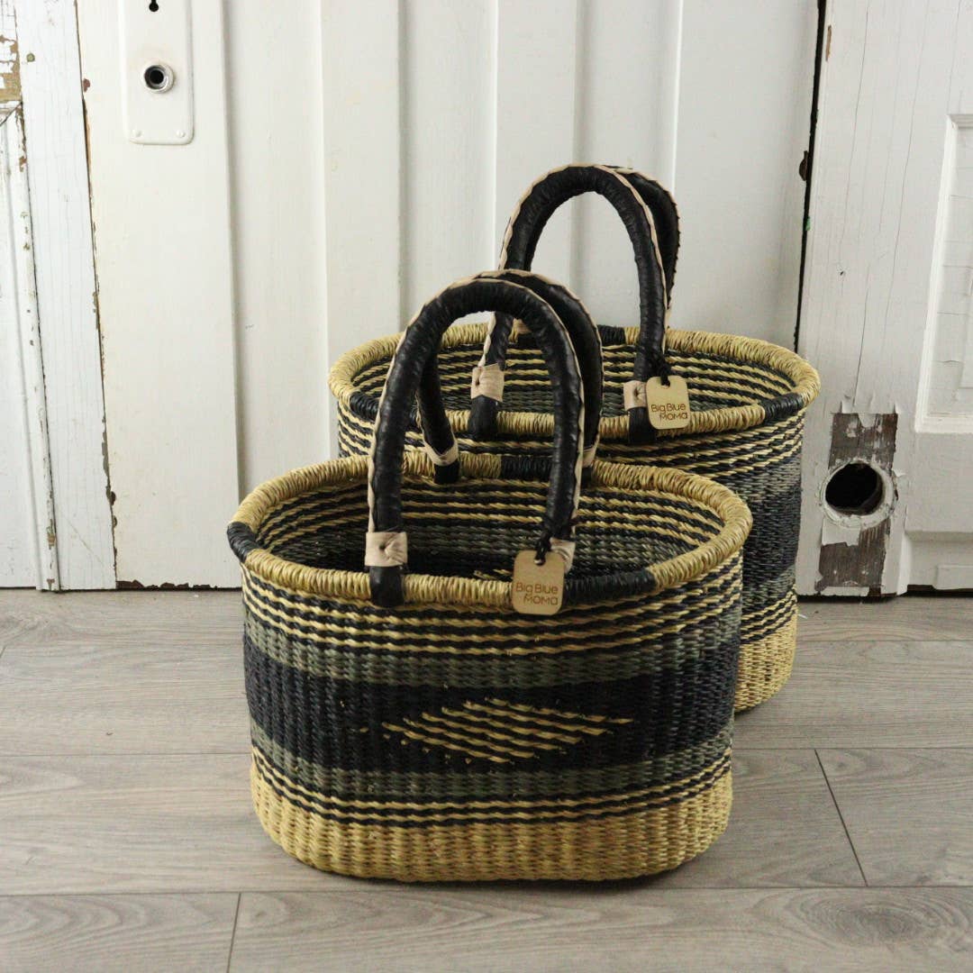Big Blue Moma Oval Basket with Two Handles Medium - Traditional Palette