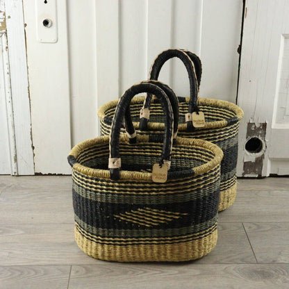 Big Blue Moma Oval Basket with Two Handles Medium - Traditional Palette