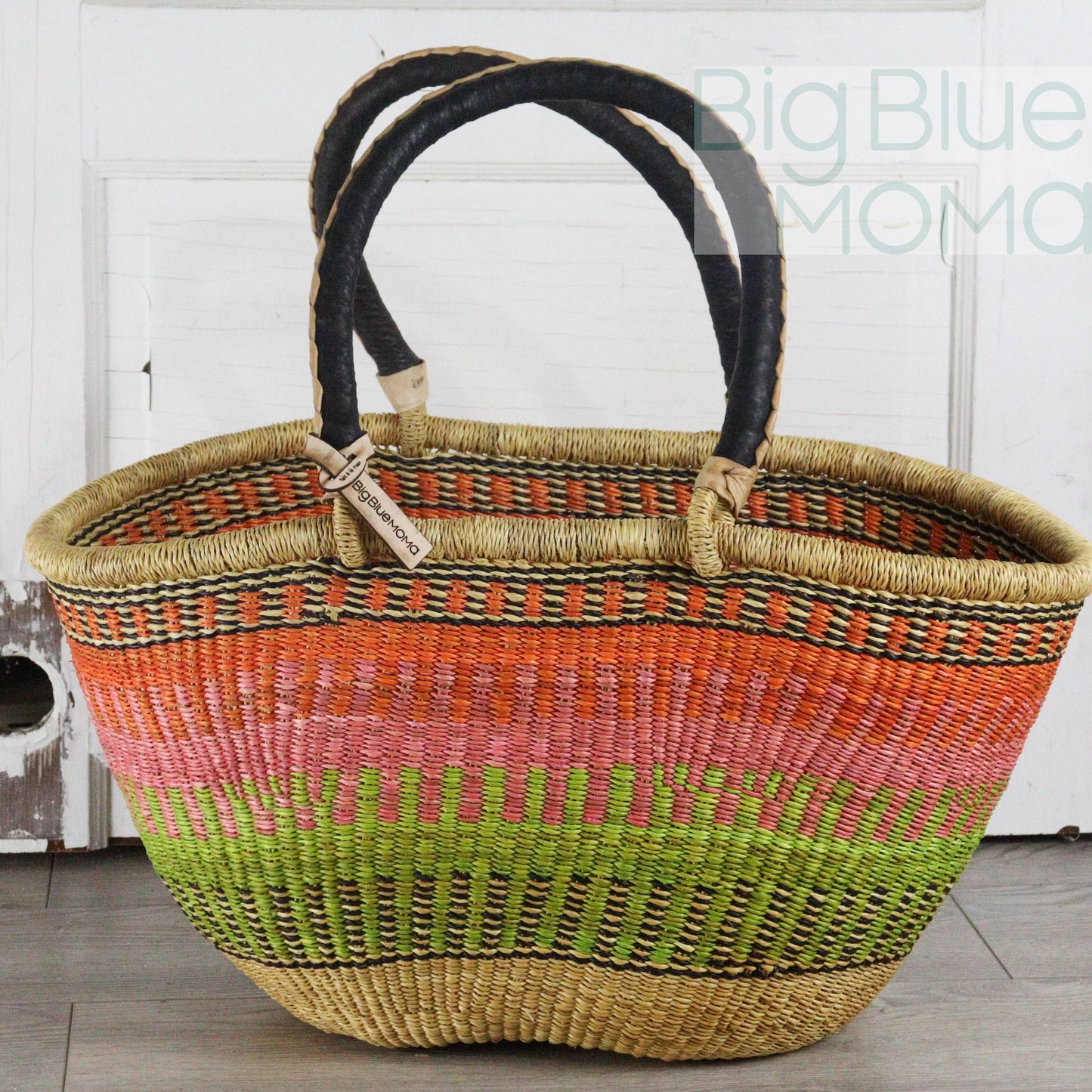 Big Blue Moma Bolga Basket - Bolga Basket - Large Special Shopper - Traditional Palette