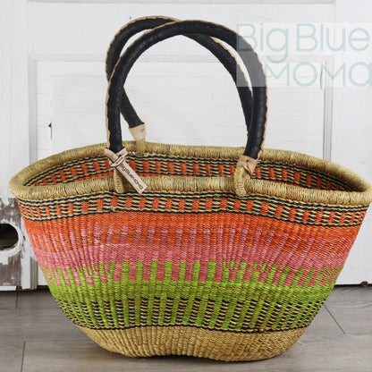 Big Blue Moma Bolga Basket - Bolga Basket - Large Special Shopper - Traditional Palette