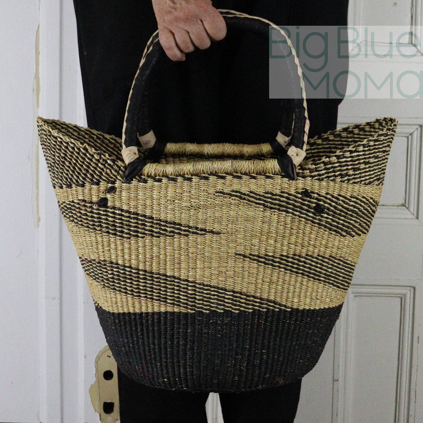 Big Blue Moma Bolga Basket - Large U Shopper - Natural Palette