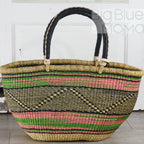 Big Blue Moma Bolga Basket - Bolga Basket - Large Special Shopper - Traditional Palette