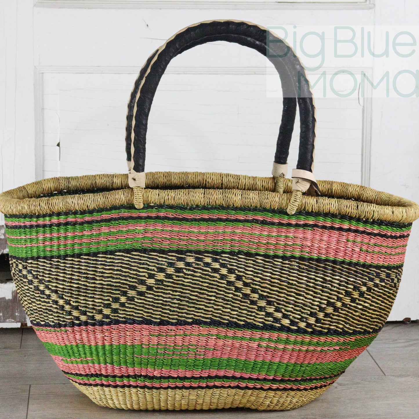 Big Blue Moma Bolga Basket - Bolga Basket - Large Special Shopper - Traditional Palette