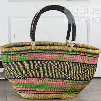 Big Blue Moma Bolga Basket - Bolga Basket - Large Special Shopper - Traditional Palette