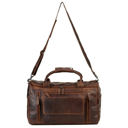 Large Leather Weekender Bag - Casual Vintage Look: Sandal