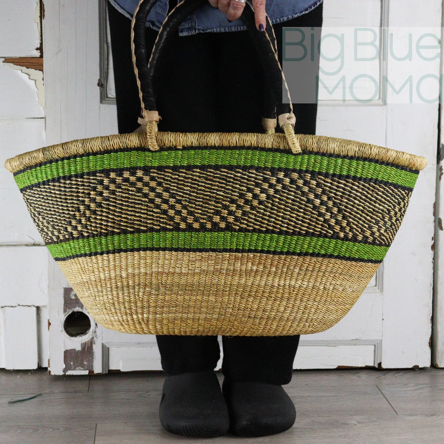 Big Blue Moma Bolga Basket - Bolga Basket - Large Special Shopper - Traditional Palette