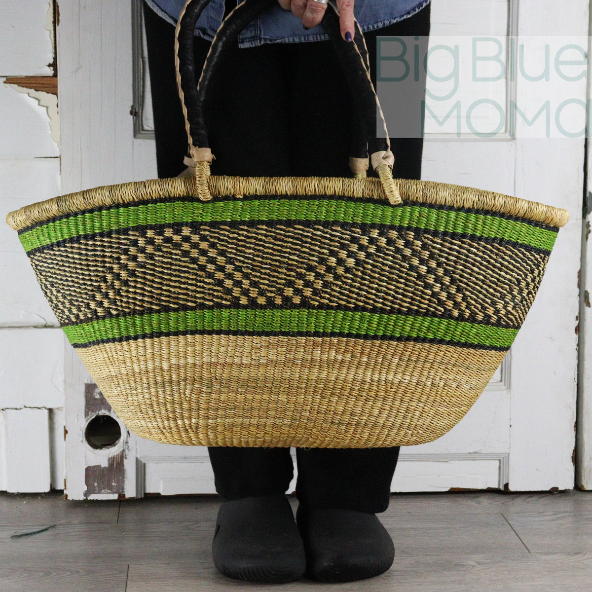 Big Blue Moma Bolga Basket - Bolga Basket - Large Special Shopper - Traditional Palette