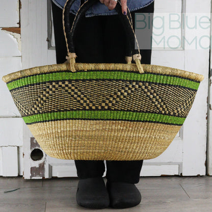 Big Blue Moma Bolga Basket - Bolga Basket - Large Special Shopper - Traditional Palette