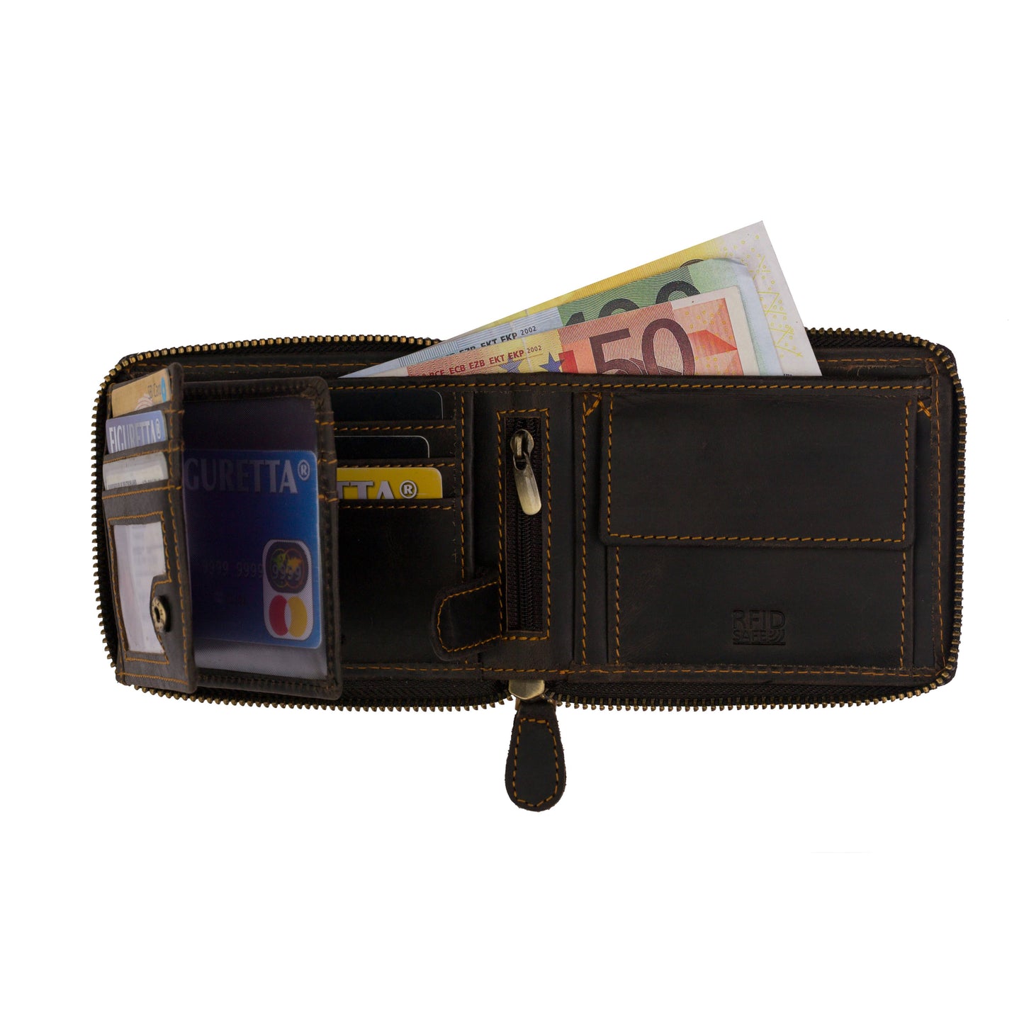 Greenwood Leather RFID wallet - RED - Zip Around Wallet - Sandal