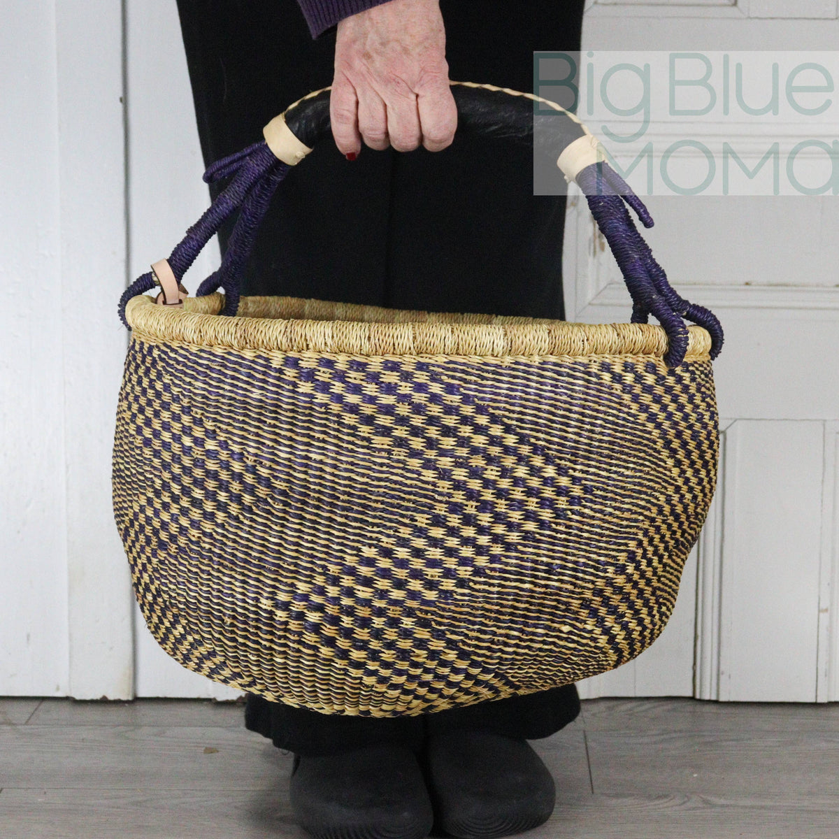 Big Blue Moma Bolga Basket - Large Round Basket - Natural Palette
