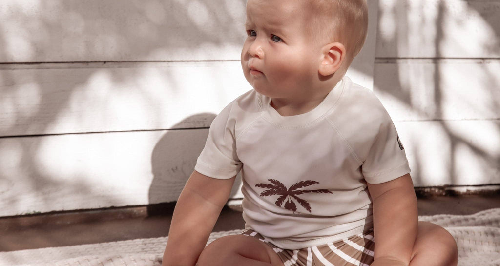 KidORCA Stripe Khaki Kids Boardie Swim Shorts, additional product photograph 8