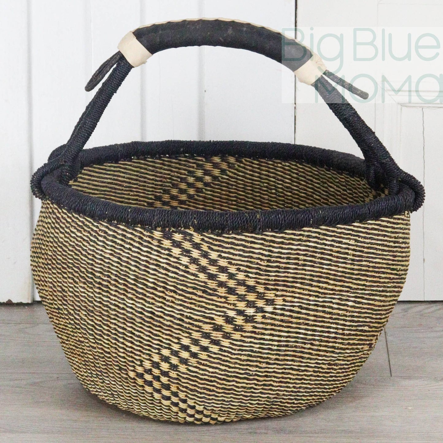 Big Blue Moma Bolga Basket - Large Round Basket - Natural Palette