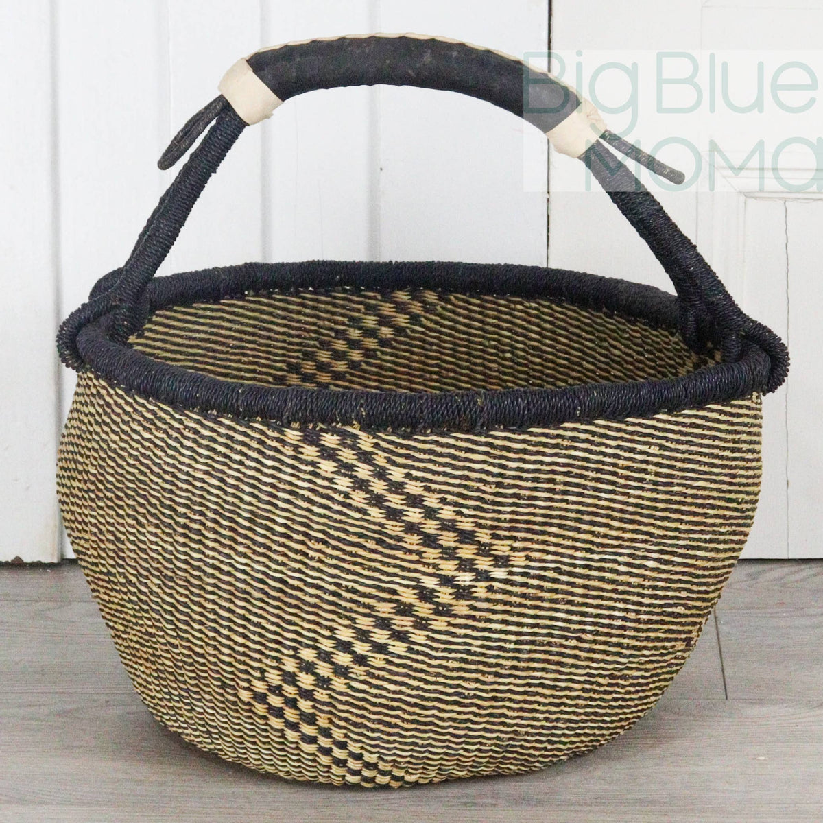 Big Blue Moma Bolga Basket - Large Round Basket - Natural Palette