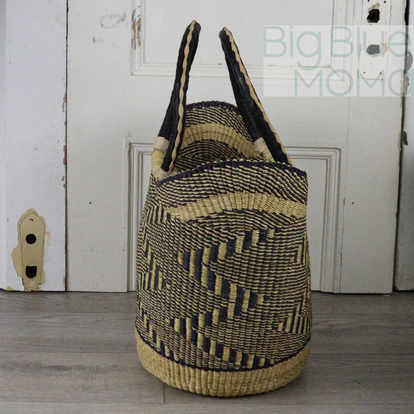 Big Blue Moma Bolga Basket - Large U Shopper - Natural Palette
