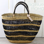 Big Blue Moma Bolga Basket - Special Net - Medium: Natural & Turquoise