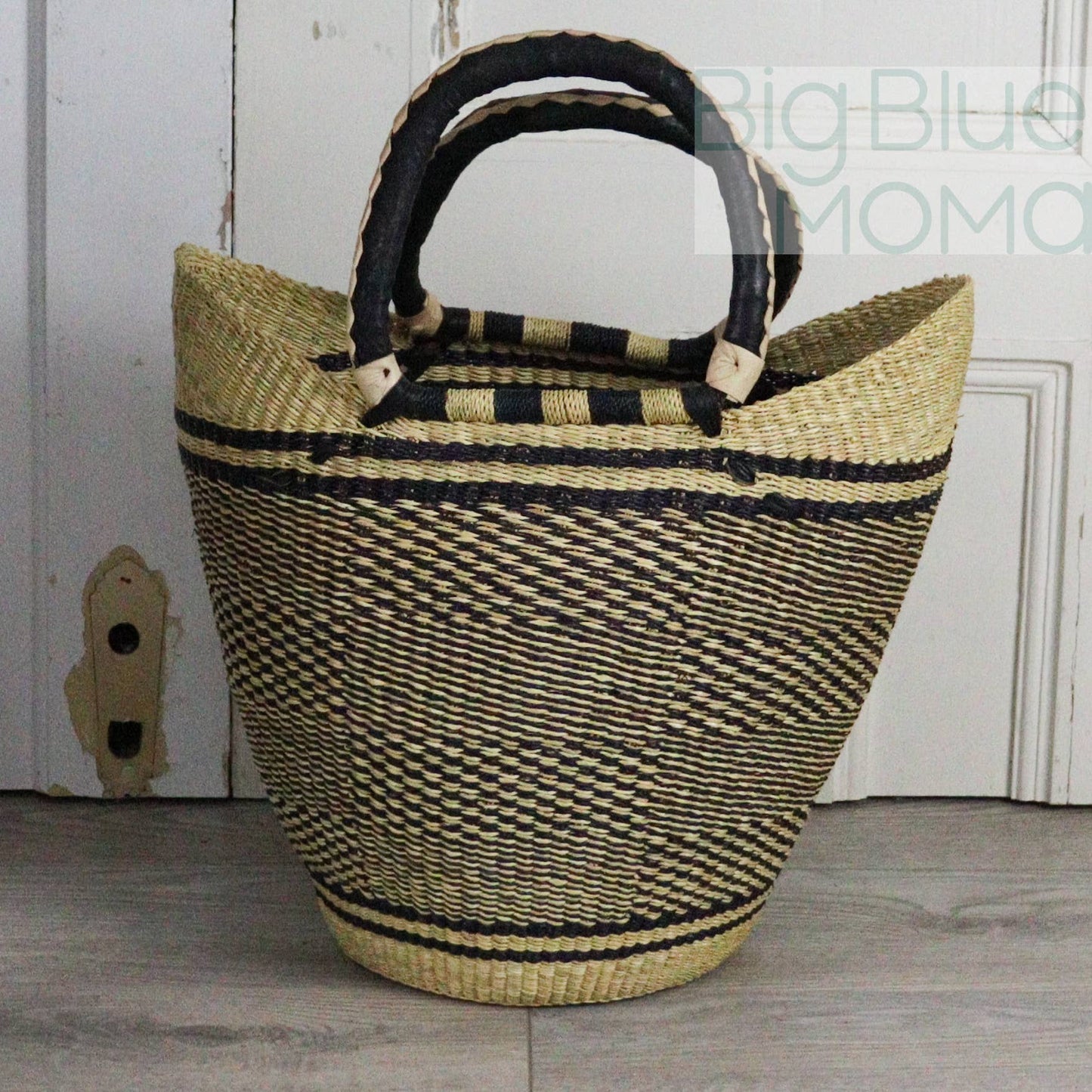 Big Blue Moma Bolga Basket - Large U Shopper - Natural Palette