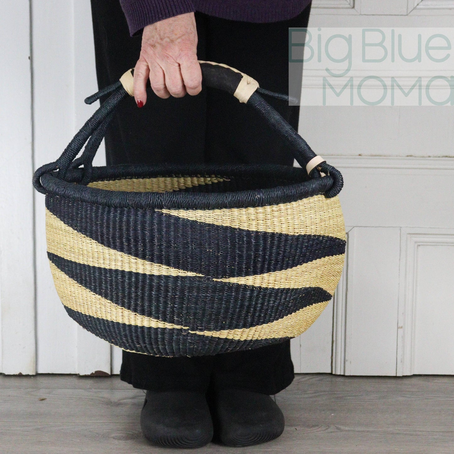 Big Blue Moma Bolga Basket - Large Round Basket - Natural Palette