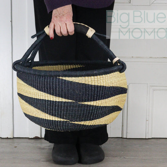 Big Blue Moma Bolga Basket - Large Round Basket - Natural Palette