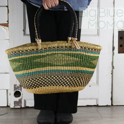 Big Blue Moma Bolga Basket - Bolga Basket - Large Special Shopper - Traditional Palette